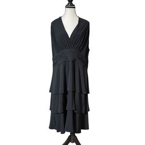 Evan Picone Women's Sleeveless V-Neck Ruched Waist Band Black Layered Midi Dress